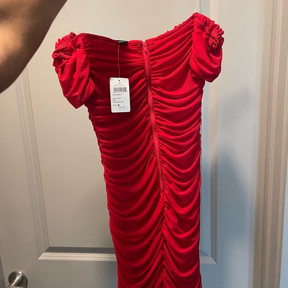 Red Ruched Dress - Picture 2 of 3